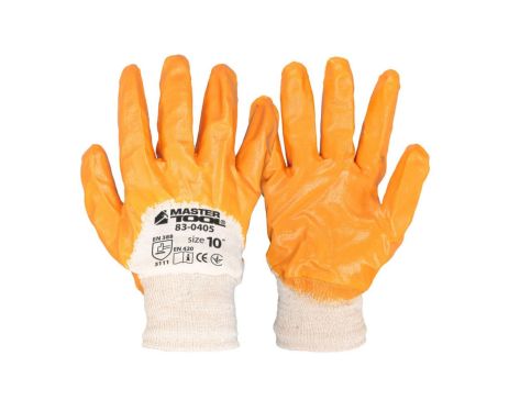 Перчатки хлопковые трикотажные нитриловое покрытие ¾ вязаный манжет 10" 12 пар оранжевые MASTERTOOL 83-0405doz