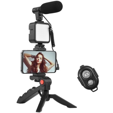 Набір блогера 5 в 1: з LED підсвічуванням, мікрофоном, триподом, тримачем для телефону та Bluetooth кнопкою Andoer PVK-01