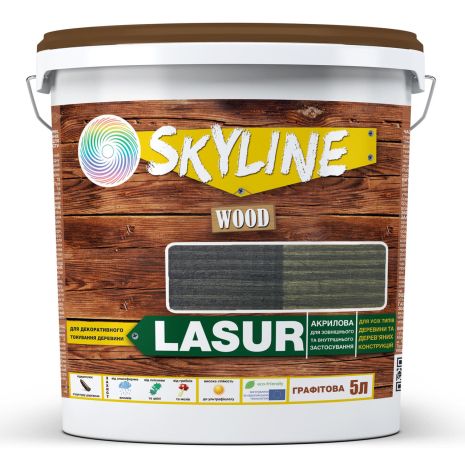 Лазурь декоративно-защитная для обработки дерева LASUR Wood SkyLine Графитовая 5 л