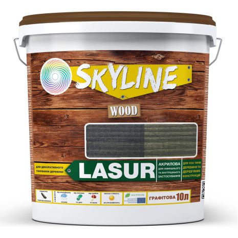 Лазурь декоративно-защитная для обработки дерева LASUR Wood SkyLine Графитовая 10 л