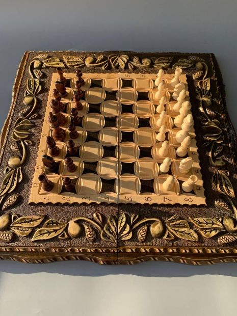 Шахматы, шашки, нарды - игральный набор 3 в 1 из дерева, 60×30см, арт.191003