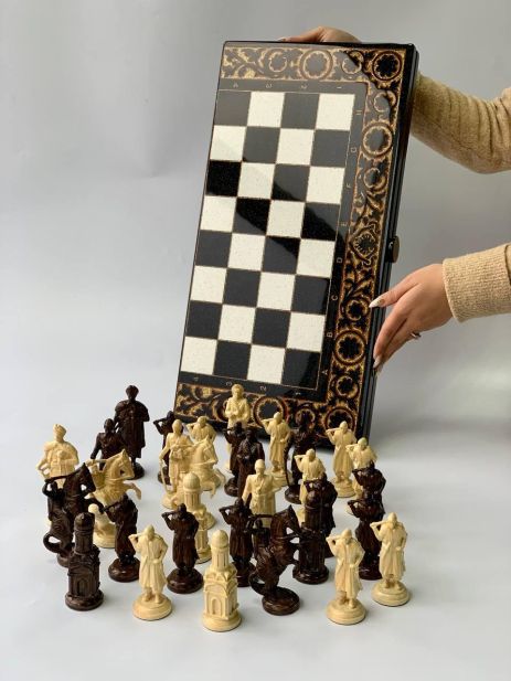 Шахи з каменю акрилового, 58×28×5см, арт.190609, подарунок для справжніх цінителів