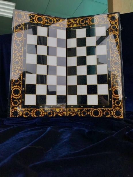 Шахова дошка з чорного акрилового каменю, 58×28×2см, арт.190624, індивідуальний дизайн для особливих друзів