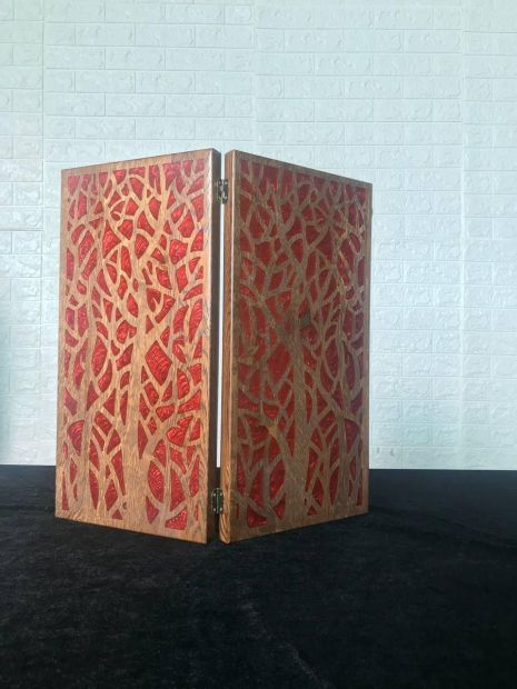 Деревянные нарды с красной эпоксидной смолой, 48×24см, арт.190171