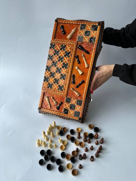 Шахматы, шашки, нарды из дерева - игральный набор 3в1, 54×27 см, 194011
