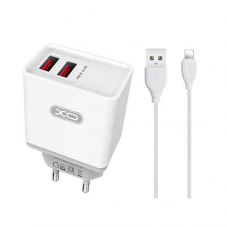 Мережевий зарядний пристрій (адаптер) 2в1 XO L31 2USB / 2.4A + Lightning white