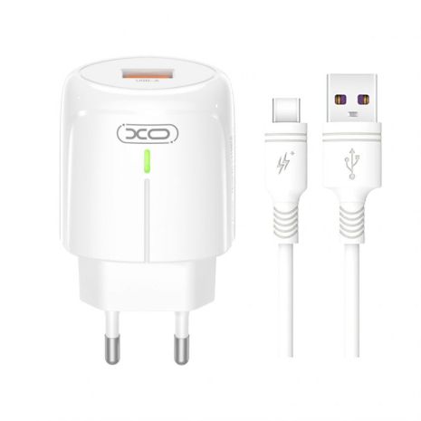 Мережевий зарядний пристрій (адаптер) 2в1 XO L112 1USB / QC3.0 / 18W + Type-C white