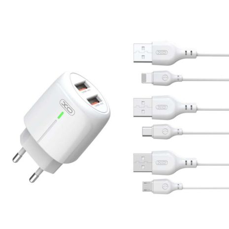 Мережевий зарядний пристрій (адаптер) 2в1 XO L111 2USB / 2.4A + Lightning white