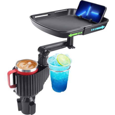 Автомобільний столик у підсклянник із тримачем смартфона Podofo CCH-01, органайзер у машину для напоїв та їжі