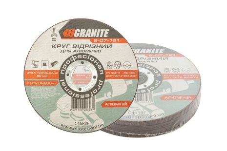 Диск абразивний відрізний для алюмінію GRANITE 125х1.6х22.2 мм 10 шт MASTERTOOL 8-07-121PC