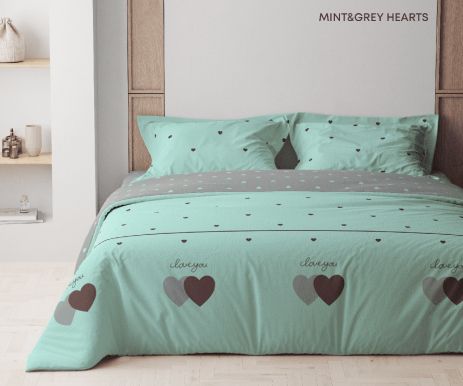 Комплект постільної білизни ТЕП "Happy Sleep" Mint&Grey Hearts, 50x70 двоспальний