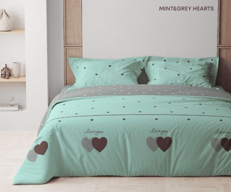 Комплект постільної білизни ТЕП "Happy Sleep" Mint&Grey Hearts, 50x70 полуторний
