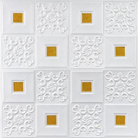 Самоклеюча декоративна стельово-стінова 3D панель фігури із золотом 700x700x5мм (314) SW-00000755