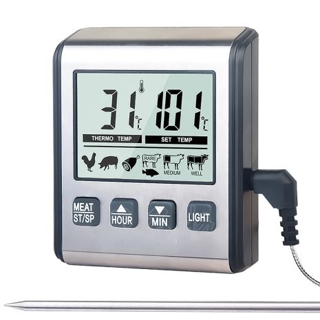 Кухонний цифровий термометр + таймер UChef TP-710, з виносним щупом, сигналізатором, магнітом та програмами смаження м'яса