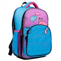 Шкільний рюкзак 1 вересня напівкаркасний, два відділення, фронтальний карман, два бокові кармани, розмір 39,5 х 28,5 х 14см, синій Pink and Blue