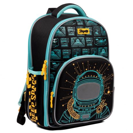 Школьный рюкзак 1 вересня полукаркасный, два отделения, фронтальный карман, два боковых кармана, размер 39,5 х 28,5 х 14см, чорный S-97 Deep Space