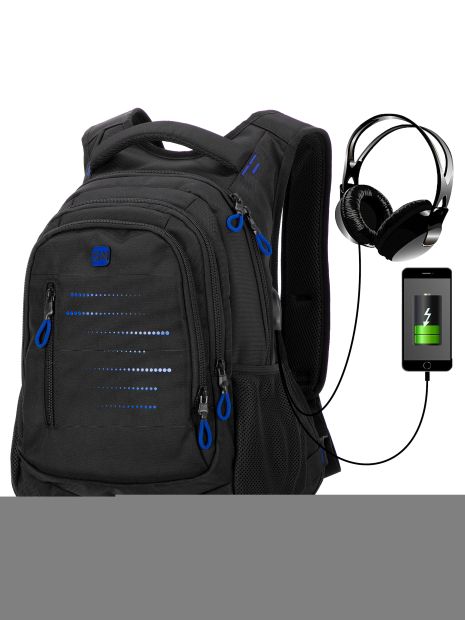 Рюкзак SkyName 90-129 молодіжний для хлопчика, підлітковий USB роз'єм, розм.30*16*42 чорно-синій