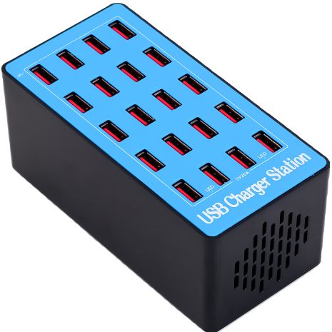 Мультизарядний пристрій на 20 USB портів Addap MCS-A5+, док-станція, 100W, blue