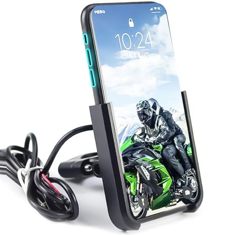 Алюмінієвий тримач для смартфона на кермо мотоцикла/велосипеда з USB зарядкою Addap BPH-04m black, для діагоналі 4"-6,5"