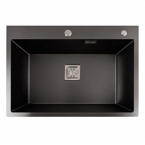 Кухонная мойка Platinum Handmade HSB PVD 70*50 черная (квадратный сифон 3,0/1,0)