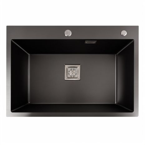 Кухонна мийка Platinum Handmade HSB PVD 70*50 чорна (квадратний сифон 3,0/1,0)
