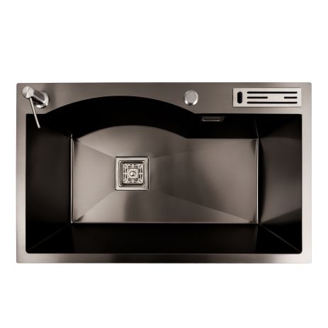 Кухонна мийка 75*46 PVD чорна з підставкою для ножів Platinum Handmade HSB (квадратний сифон 3,0/1)