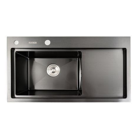 Кухонна мийка чорна PVD 78*43 L Platinum Handmade (два отвори, круглий сифон 3,0/0,8)