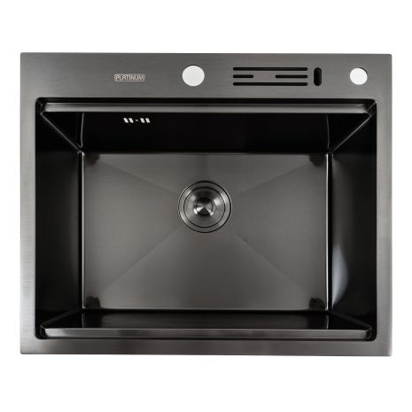 Кухонна мийка чорна PVD 60х50 Platinum Handmade з підставкою для ножів (сифон круглий, 3,0/0,8)