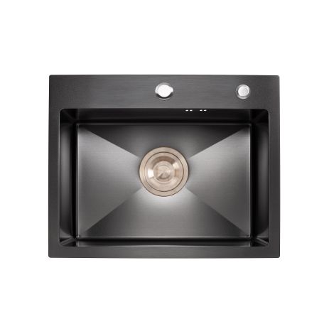 Кухонна мийка 50*45 PVD чорна Platinum Handmade (сифон круглий чорний, 3,0/0,8)
