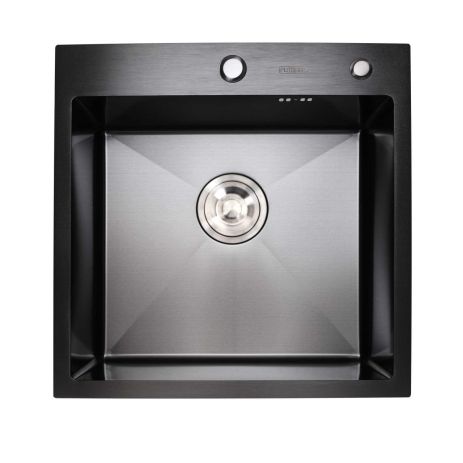 Кухонная мойка 50*50 PVD черная Platinum Handmade (сифон круглый черный, 3,0/0,8)