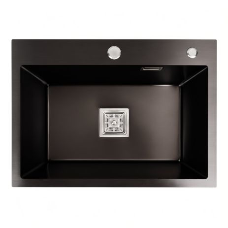 Кухонна мийка Platinum Handmade PVD 580х430х220 чорна (товщина 3,0/1,0мм квадритний сифон)