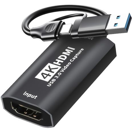 2в1 внешняя карта видеозахвата с Type-C и USB-A на HDMI интерфейс Addap VCC-06, для записи, стриминга и оцифровки видео, 4K