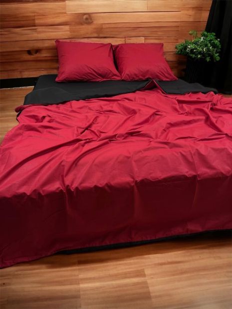 Постільна білизна Однотон червоний+чорний півтораспальний, 150 х 215 см