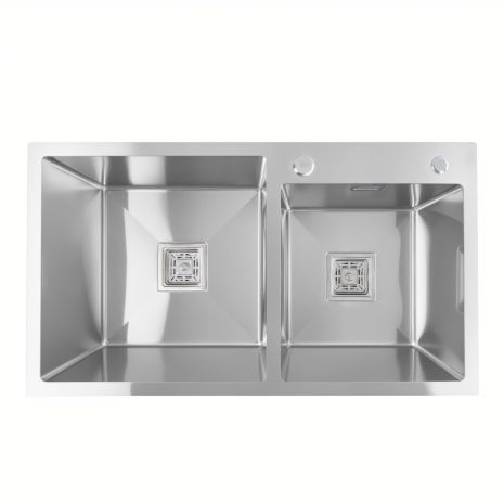 Кухонна мийка нержавіюча Platinum Handmade HDB 80*45 на дві чаші (квадратний сифон)