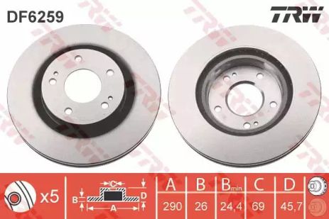 Гальмівний диск, MITSUBISHI GRANDIS (NA_W) 2.0 05- front TRW (DF6259)