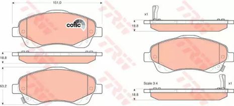 Колодка торм. диск. TOYOTA AVENSIS (T25), COROLLA V передн. , TRW (GDB3336)