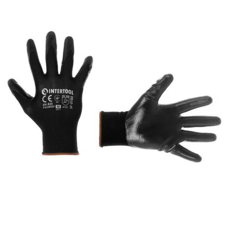 Перчатка трикотажная,синтетическая,черного цвета,с нитриловым покрытием черного цвета,10" INTERTOOL SP-0103