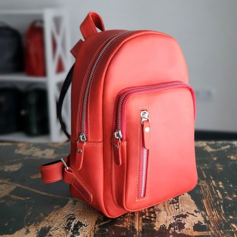 Кожаный женский рюкзак GS красный