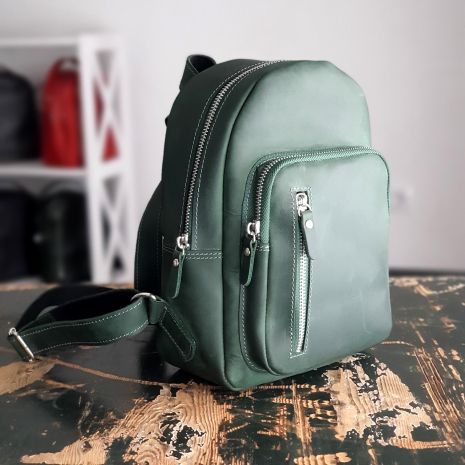 Кожаный женский рюкзак GS зеленый