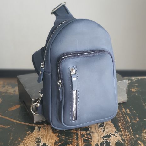 Мужская сумка-слинг GS кожаная синяя