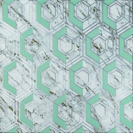 Панель стінова 3D 700х700х4мм сіро-зелені стільники мармур (D) SW-00002006