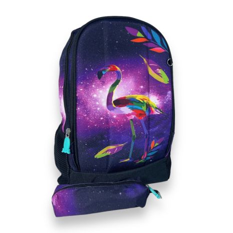 Шкільний рюкзак ZhiHuiShenTong+пенал, напівкаркасний, два відділення, розмір 37*27*15см, фіолетовий з фламінго