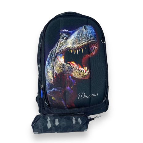 Шкільний рюкзак ZhiHuiShenTong+пенал, напівкаркасний, два відділення, розмір 37*27*15см, чорний з динозавром