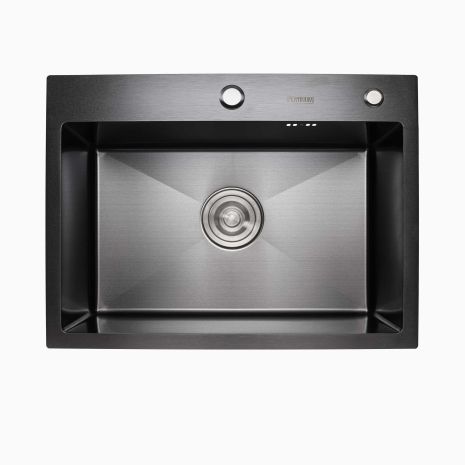 Кухонна мийка 58*43 PVD чорна Platinum Handmade (сифон круглий чорний, 3.0/0.8)