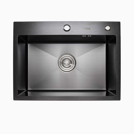 Кухонная мойка 58*43 PVD черная Platinum Handmade (сифон круглый черный, 3.0/0.8)