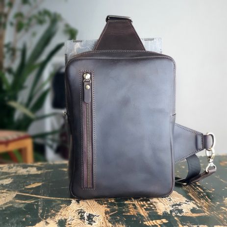 Мужская сумка-слинг GS кожаная коричневая