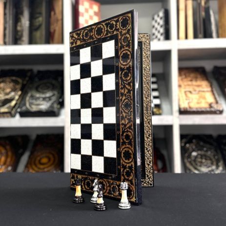 Шахматы с камня акрилового, 58×28×5см, в сочетании с акриловыми фигурами, арт.190610, VIP подарок
