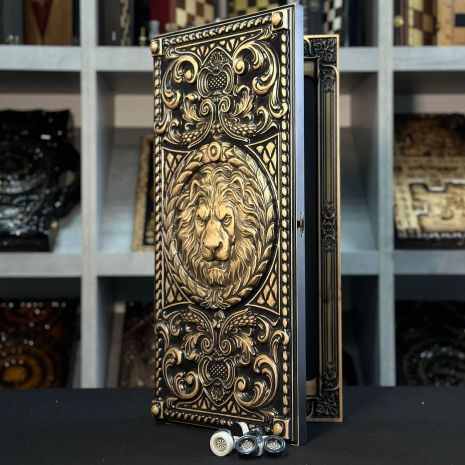Нарды "Царь зверей": изящные деревянные нарды с резным львом и выжиганием внутри, 60×28, арт.193010