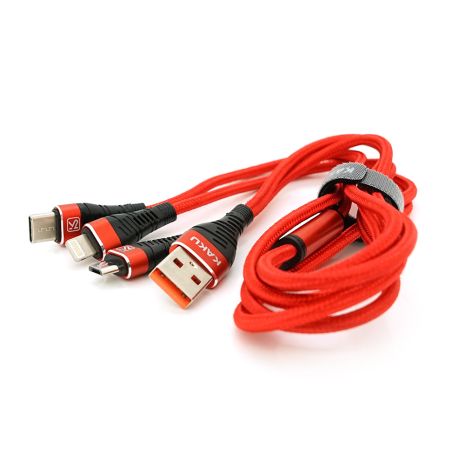 Кабель KSC-296 TUOYUAN charging data cable 3 in 1 Micro/Iphone/Type-C, длина 1м, Red, BOX