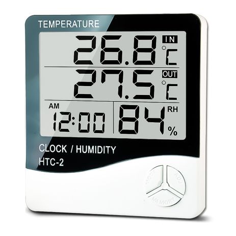 Електронний цифровий термометр гігрометр з виносним датчиком і годинником Uchef HTC-2, версія 2